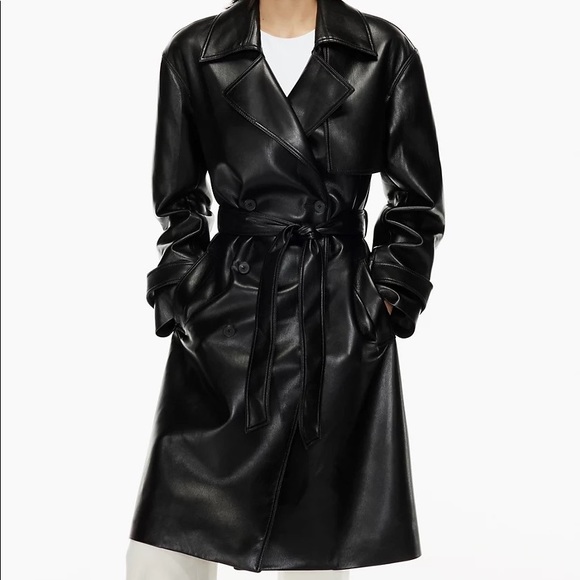 Aritzia Black Faux Leather Trench Coat - Picture 1 of 10
